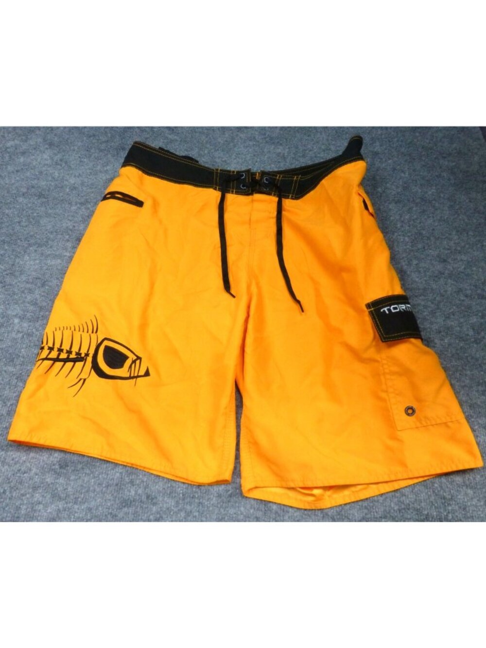 Tormentor Mens Orange Fish Skeleton Swim Board Shorts Size 38 With Pockets & Dra